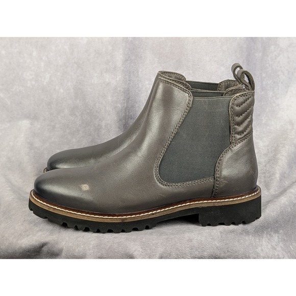 SoftWalk Shoes - Softwalk Rocklin Grey Leather Chelsea Ankle Boots Womens 7W S2251-072 Lug Sole